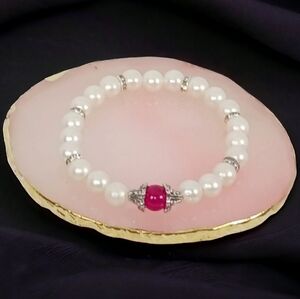 Magenta Jade & Pearl Bracelet Y2K Coquete Dollette Pink Parisian New Preppy